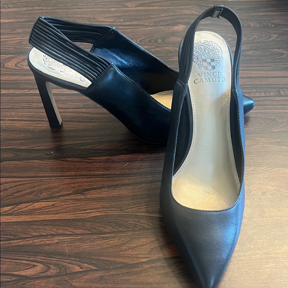 Vince Camuto Black Pointed Toe Slingback Heels